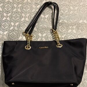 Calvin Klein Black Tote with Gold Chain Accents